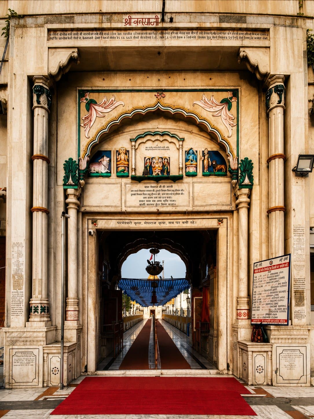 The ornate marble entrance gate of Durgiana Temple in Amritsar