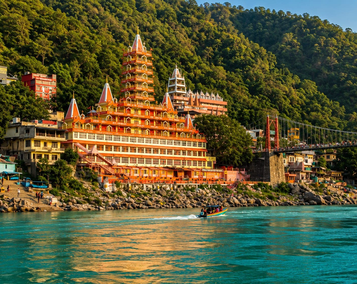 Ram Jhula suspension bridge over the Ganga in Rishikesh