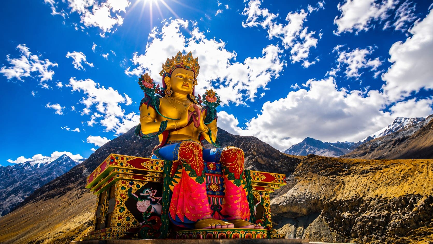 Diskit Monastery and the Maitreya Buddha statue in Nubra Valley, Ladakh